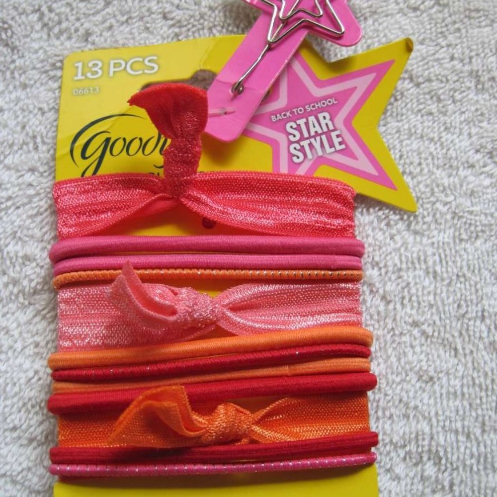 13 Goody Ouchless Star Style Pink Orange Hair Bands Variety Ribbon Elastics Pin